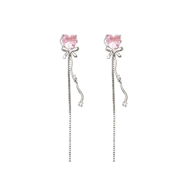 Women's Knock Long Heart-shaped Tassel Elegant Sweet Stud Earrings