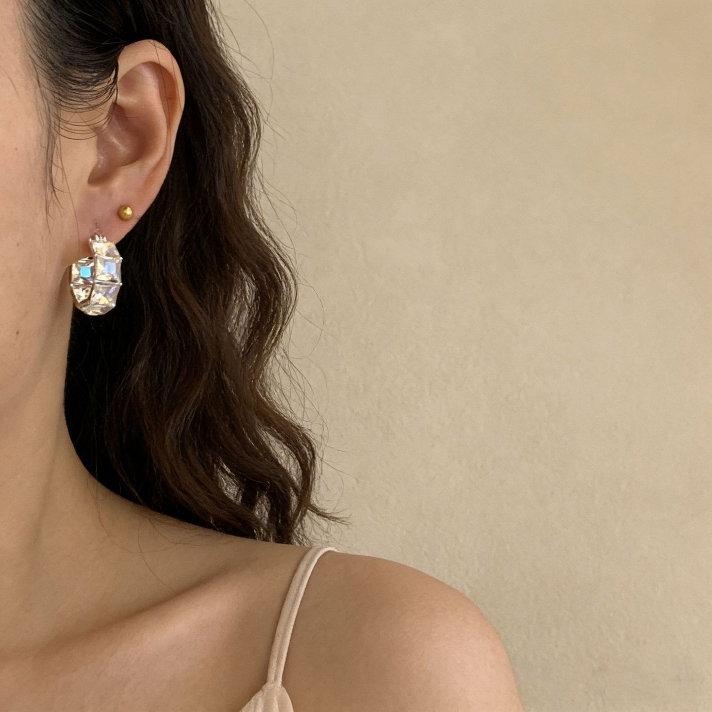 Light Luxury Blue Zircon Square Clip Ear Buckle