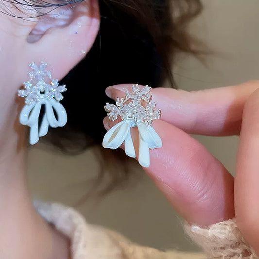 Women's French Zircon Bridal Bouquet For Niche Design Stud Earrings