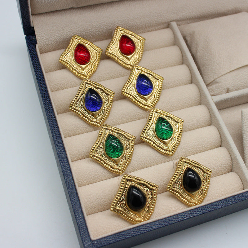 Sier Pin Handmade Colored Glaze Jelly Beat Stud Earrings