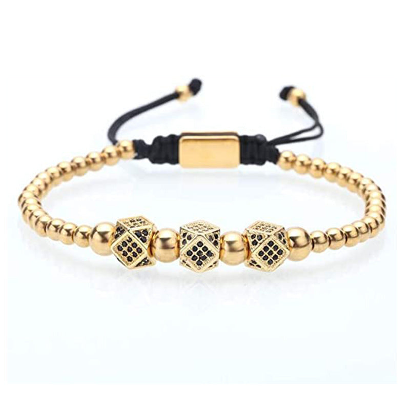 Men's Copper Inlaid Zircon Crown Rotating Ball Diamond Double Bracelets