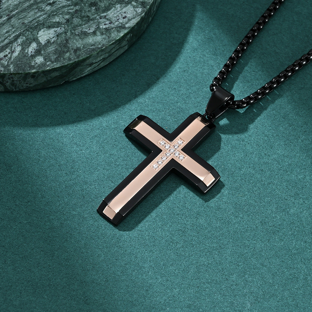 Men's Steel Two-tone Inlaid Cross Vintage Hip Pendants