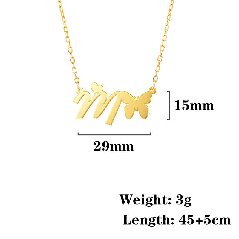 Stainless Steel Butterfly Love Letter High-grade Clavicle Pendants