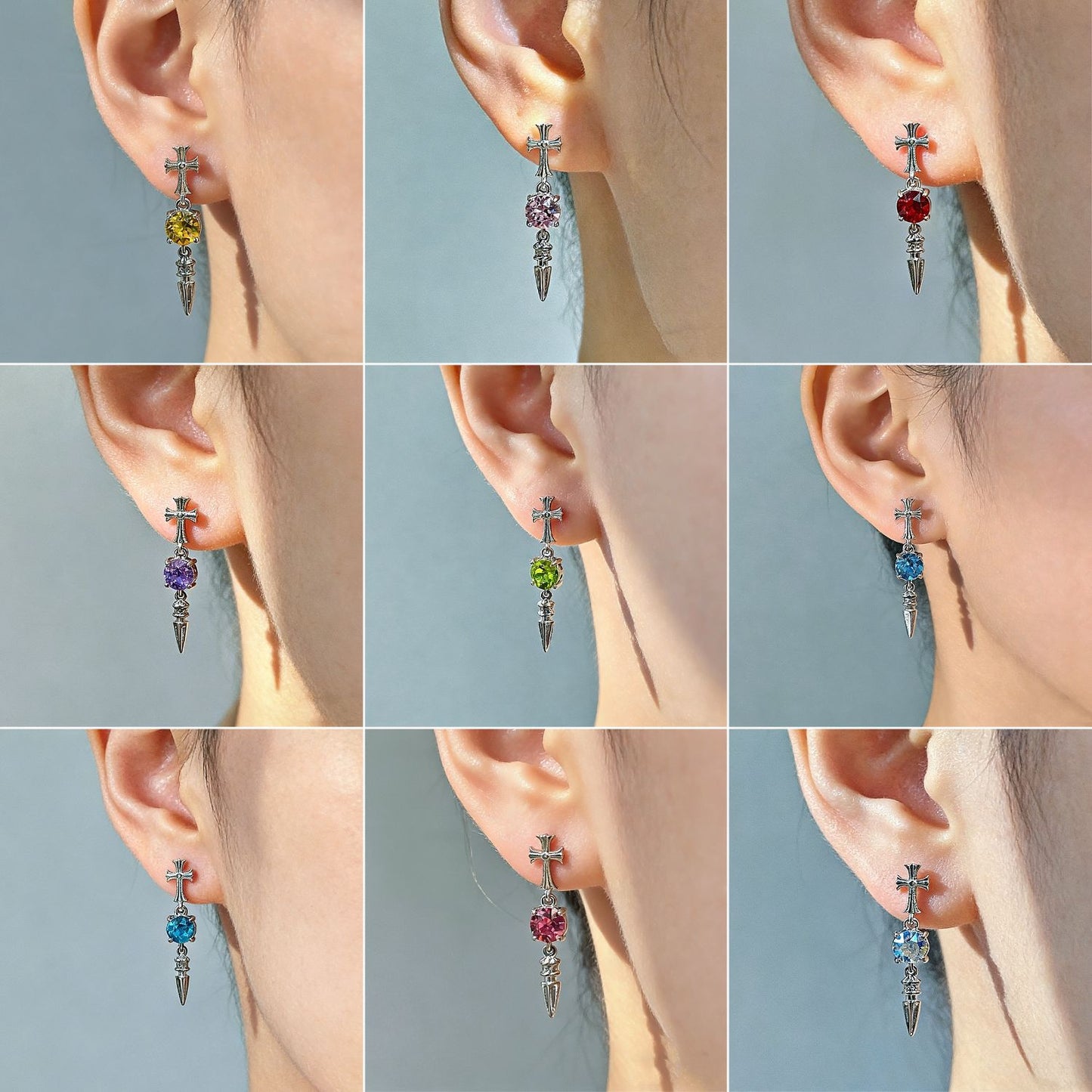 Cross Pestle Iris Series Ear Bone Flash Zircon Sharp Cone Stud Earrings