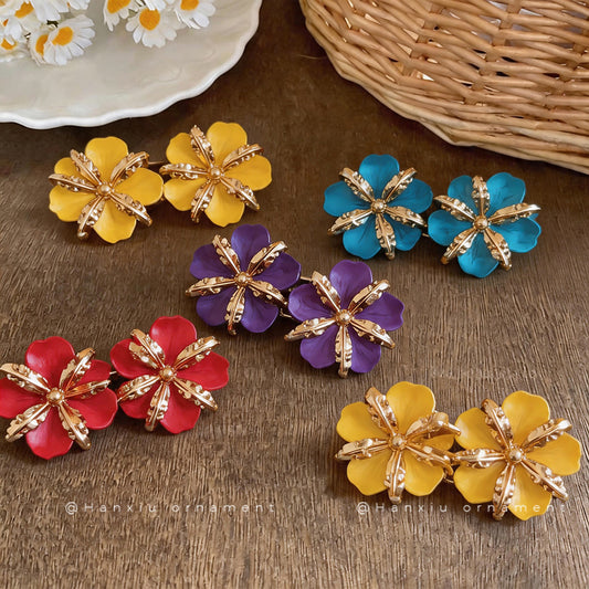 Women's Needle Oil Dripping Pleated Flower Metal Style Light Luxury High-grade Rings