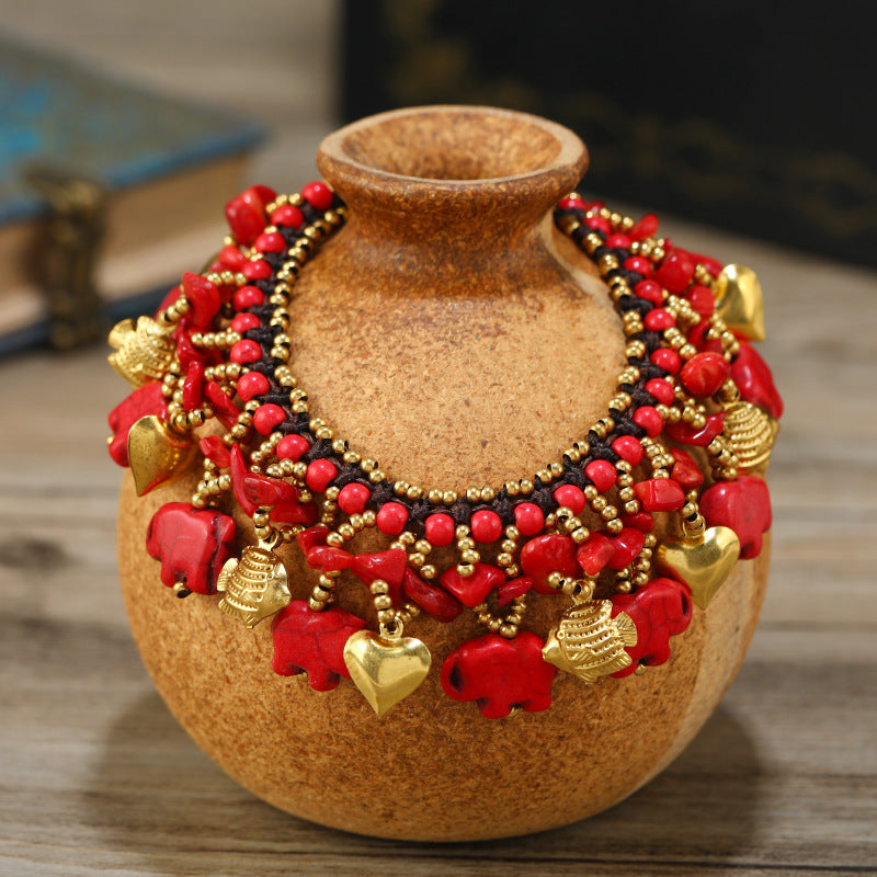 Women's National Style Small Elephant Bohemian Vacation Tibetan Exotic Carrying Bracelet