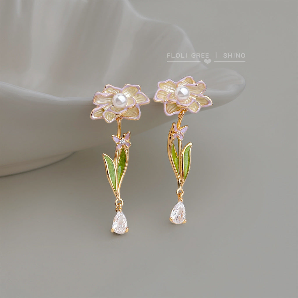 Women's Painting Fresh Sweet Mori Elegant Graceful Long Enamel Drip Glazed Earrings