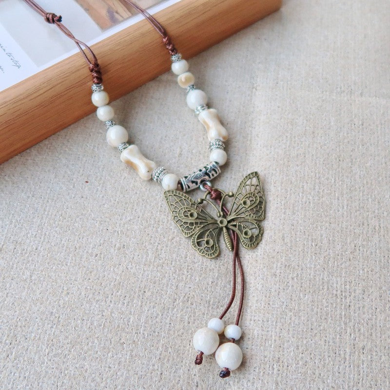 Women's Vintage Ethnic Style Ceramic Long Sweater Necklace