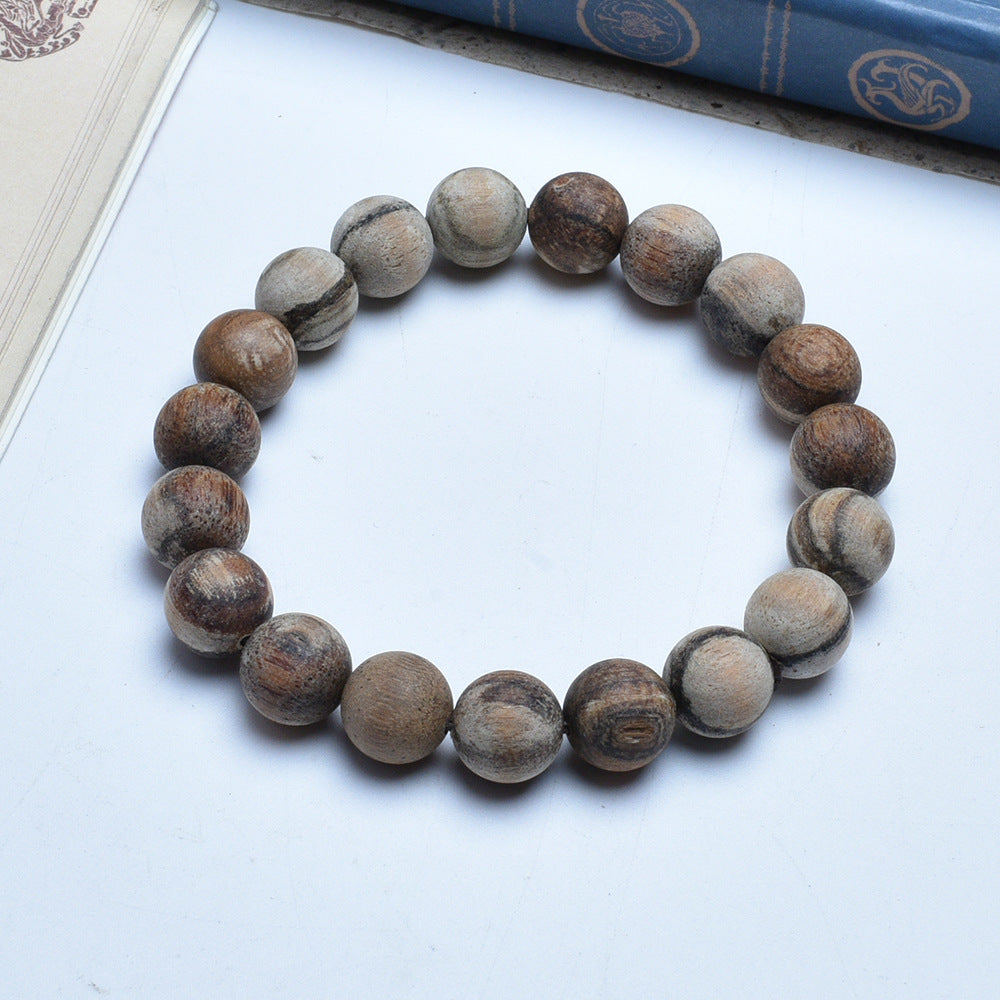 Wooden Prayer Beads Rosary Log String Flower Leather Bracelet