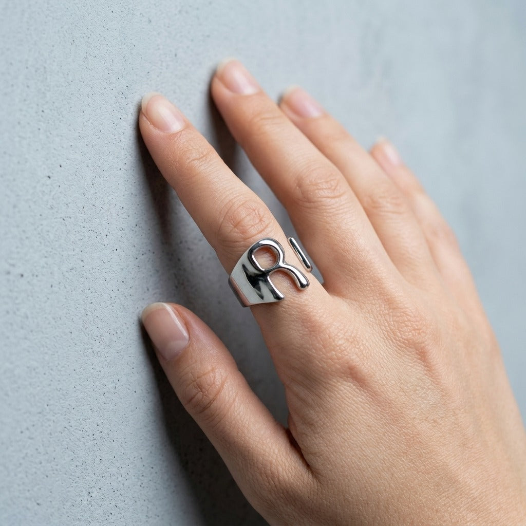 Style Open Glossy Letters Niche Design Metal Ring