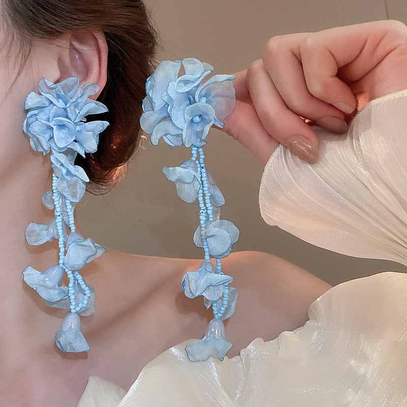 Dopamine Vacation Style Sier Needle Bead Flower Delicate Indie Earrings