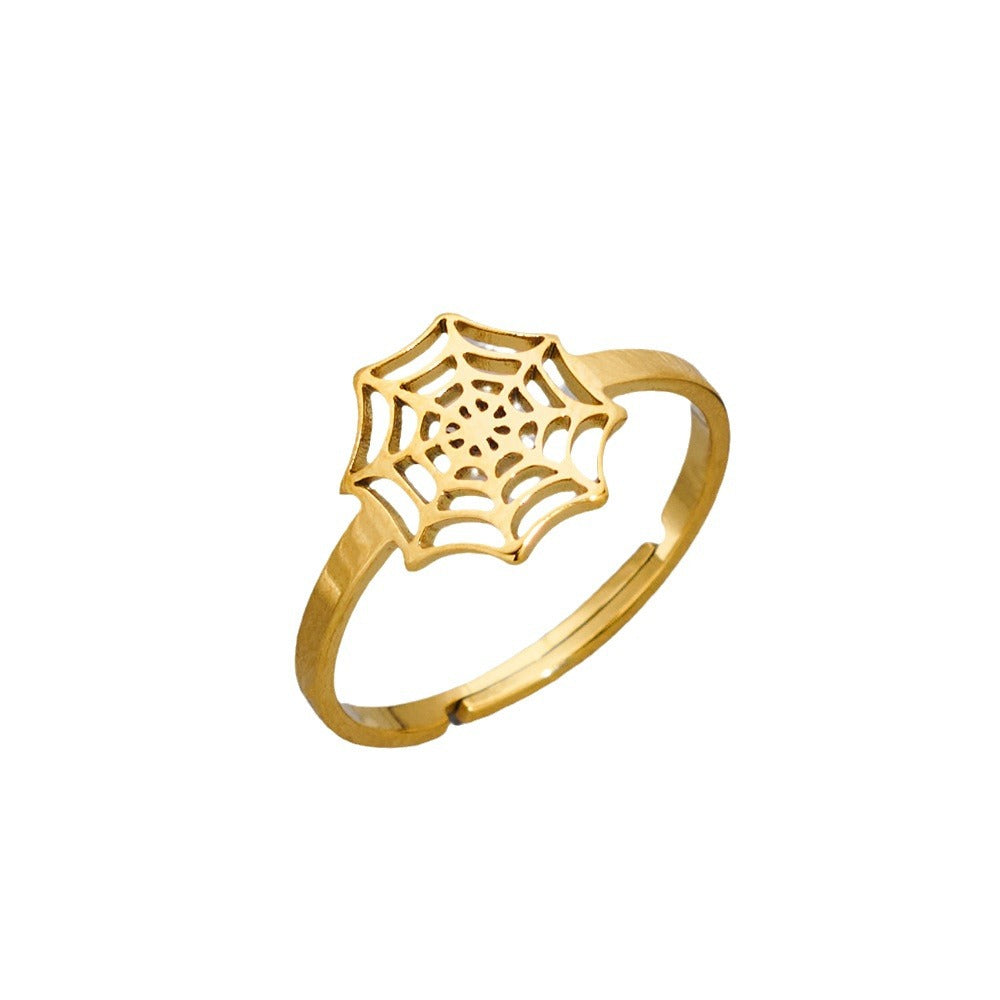 Stainless Steel Gold Opening Halloween Spider Rings