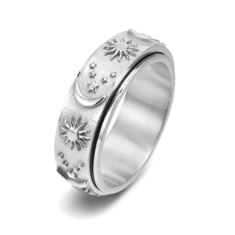 Men's Ornament Titanium Steel Casting Rotating Sun Rings