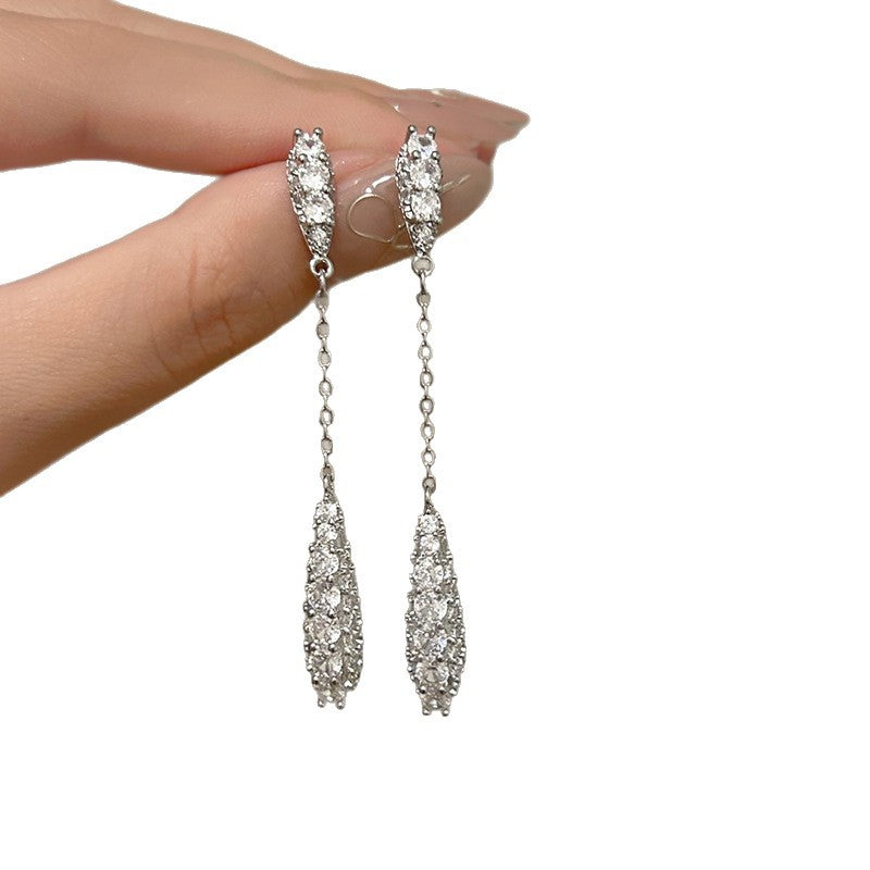 Simple Sier Needle Drop-shaped Zircon Frosty Style Light Rings