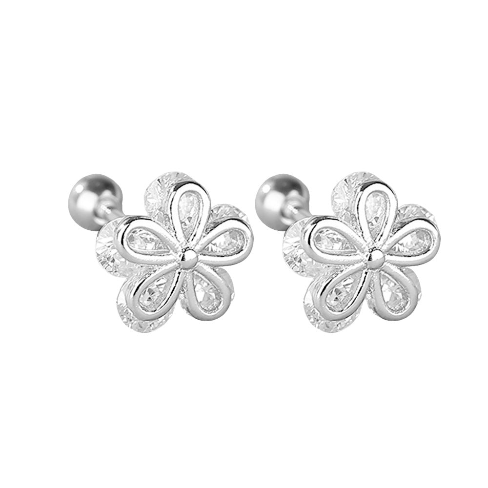 Shiny Diamond Flowers Screw Ear Bone Daily Sweet Cool Hot Stud Earrings
