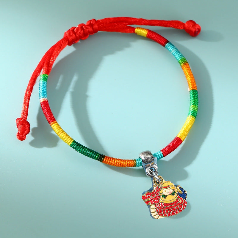 Children's Dragon Boat Festival Colorful Rope Hand-woven Alloy Small Tiger Carrying Bracelet