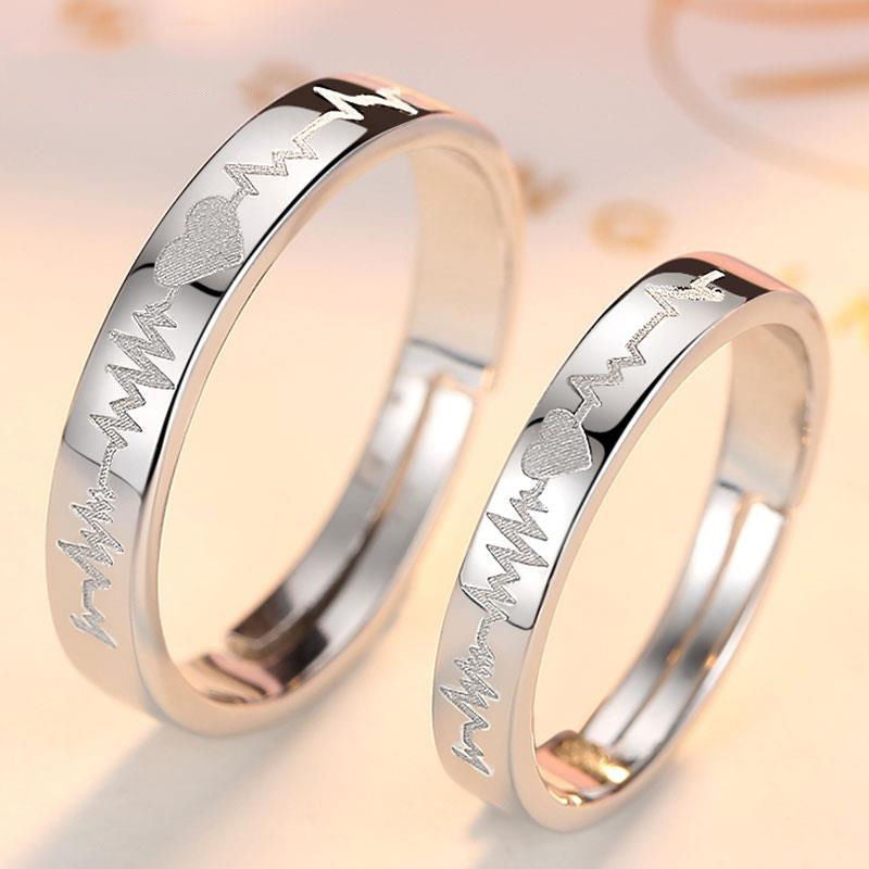 Women's & Men's Heartbeat Couple Design Korean Ecg Creative Adjustable Ring