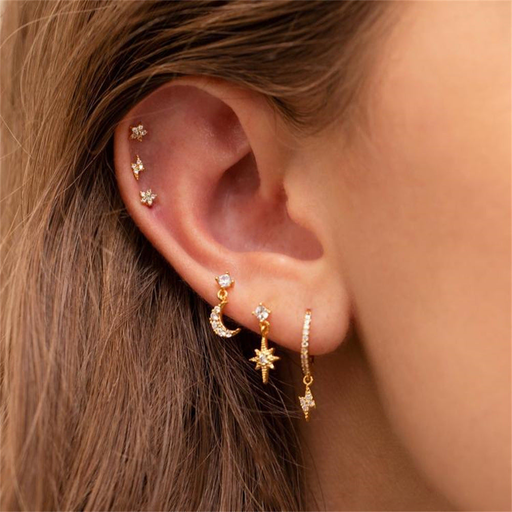 Moon The Stars Asymmetric Ear Real Rings