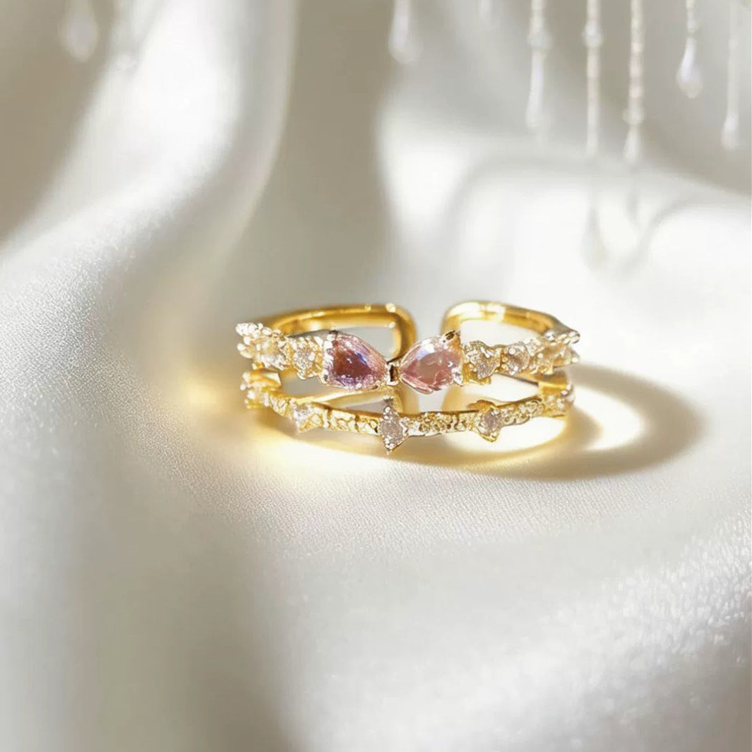 Light Luxury Full Rhinestone Zircon Retro Opening Personality High Sense Rings