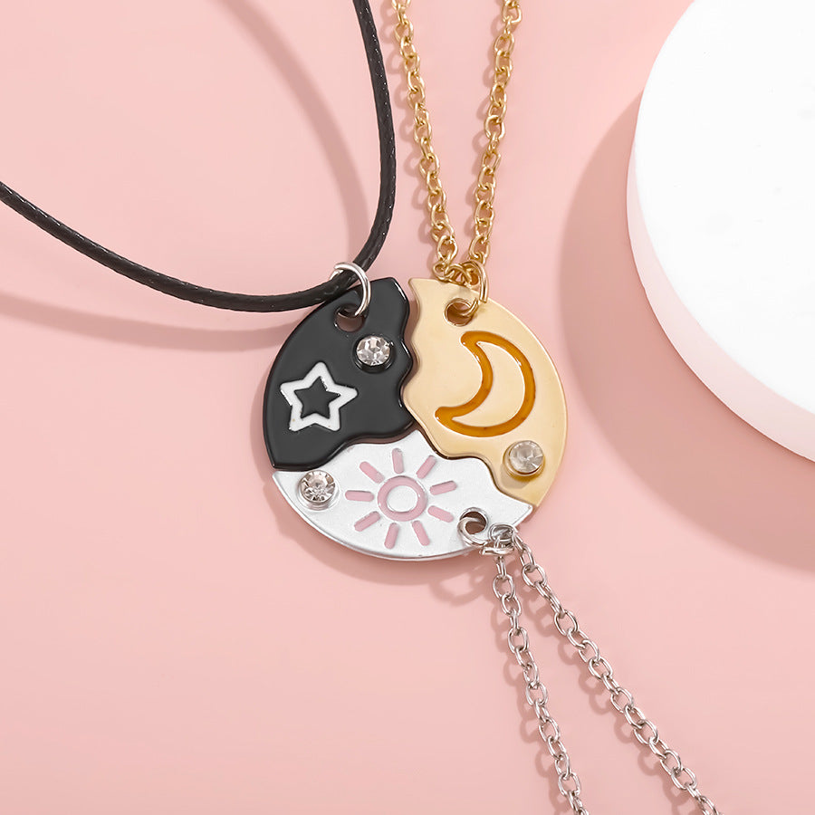 Cartoon Stitching Sun Moon Star Three-piece Color Necklaces