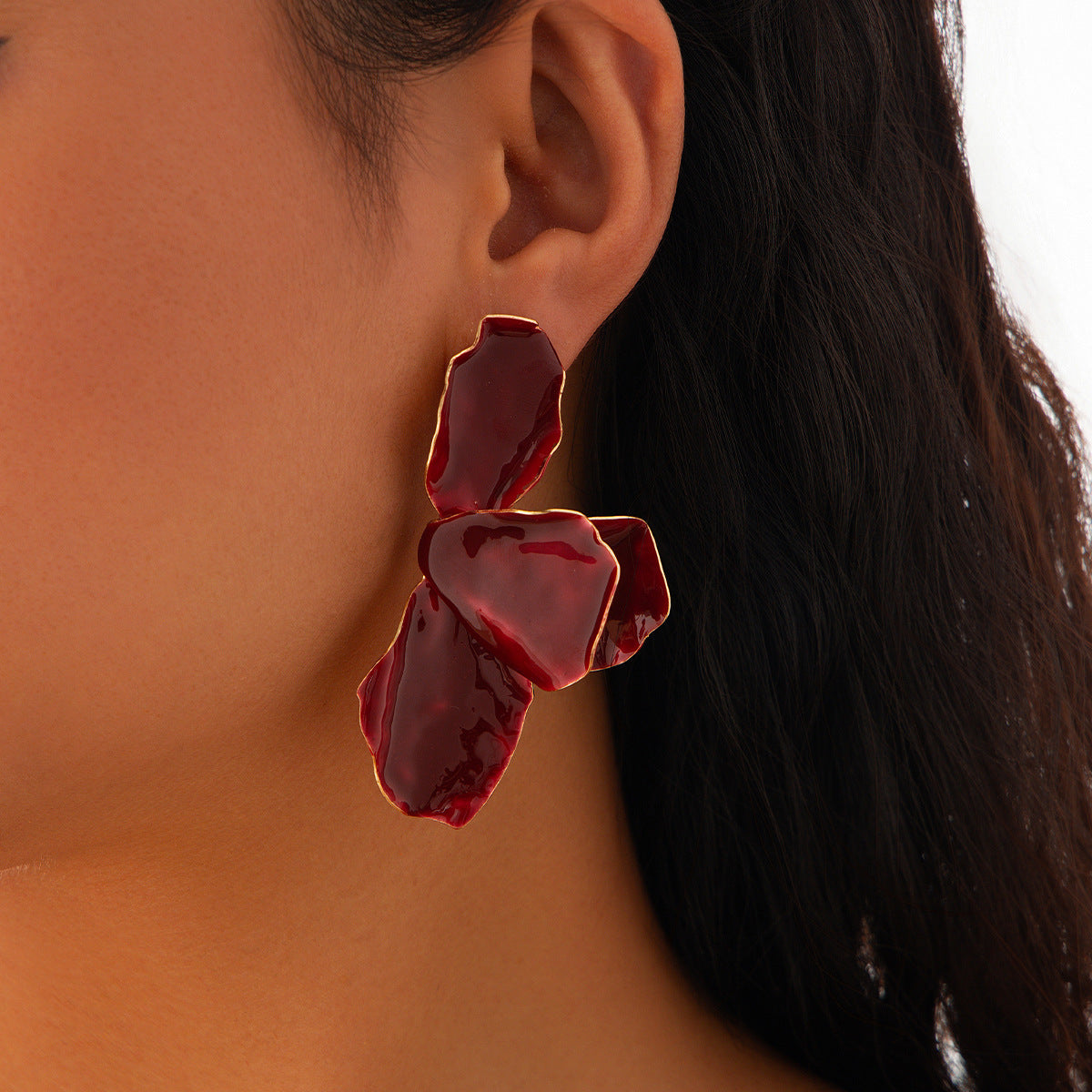 Pink Dripping Oil Petal Ear Accessory Earrings