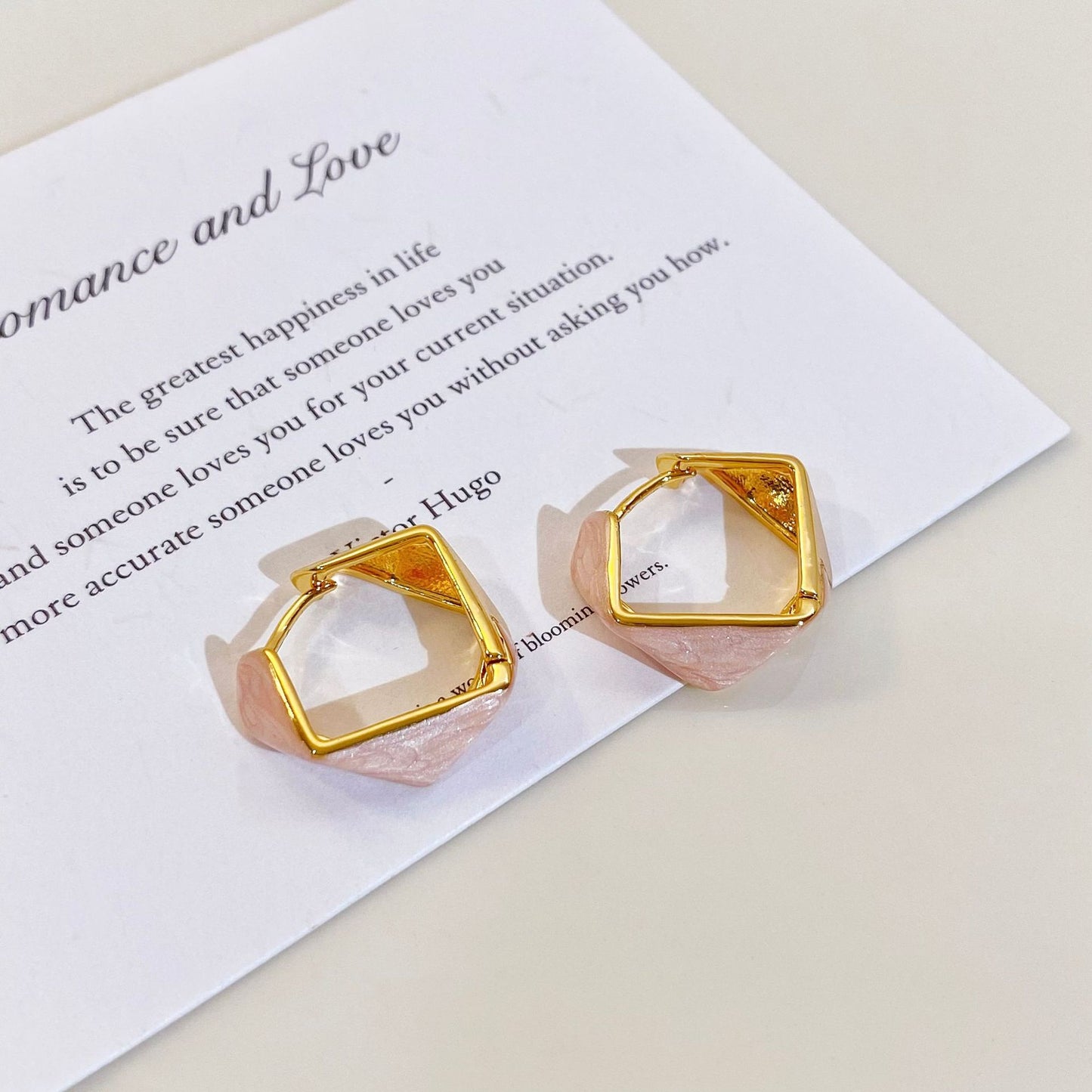 Copper Plated Real Gold Irregular Polygon Enamel Drip Glazed Color Earrings