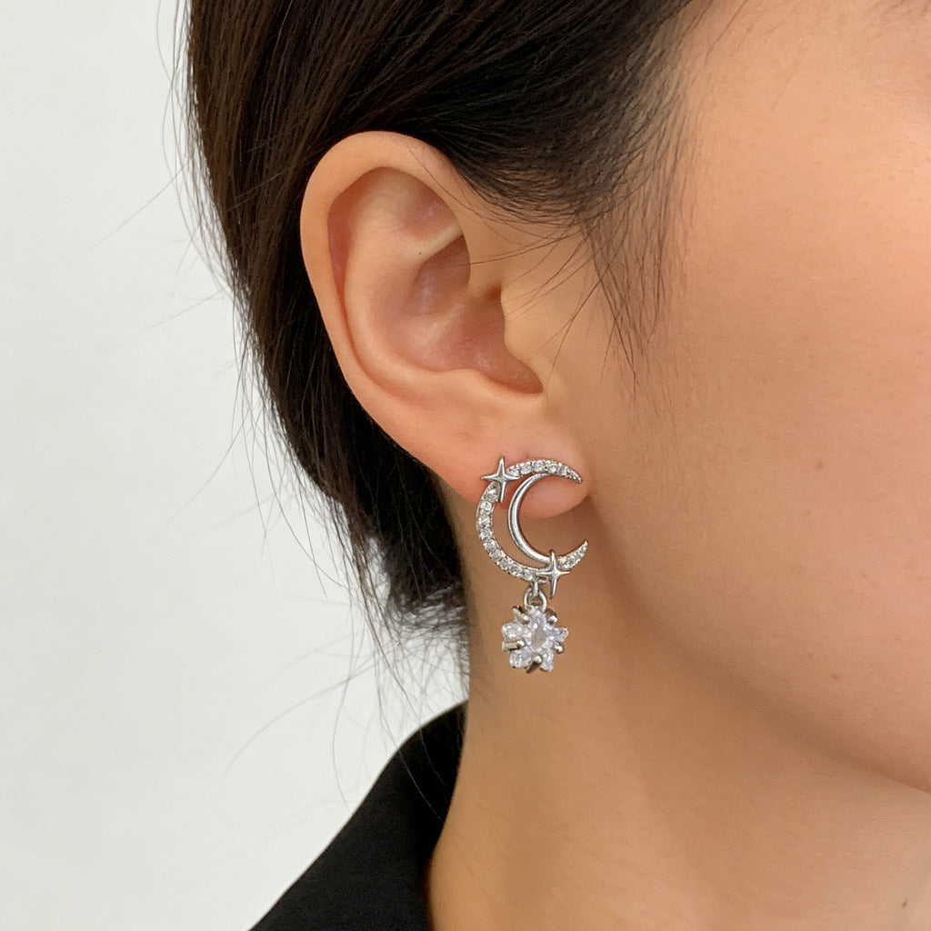 Star Mcgrady Sparkling Diamond Natural Zircon Moon Ear Affordable Luxury Earrings
