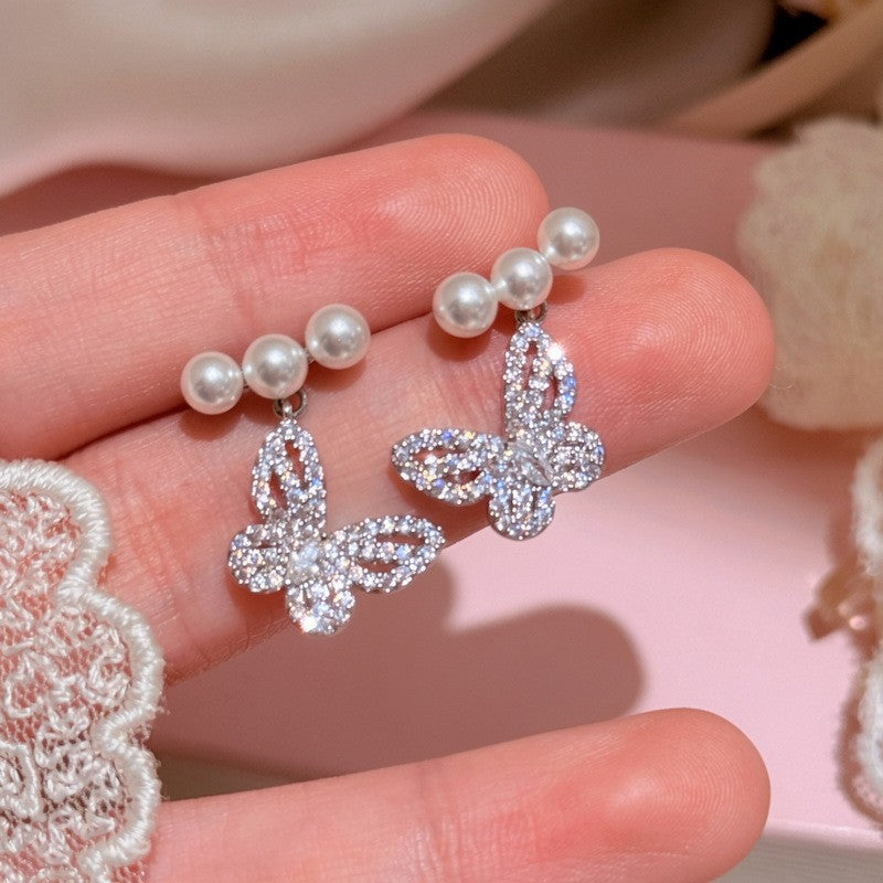 Women's Style Refined Zircon Flower Pearl Light Luxury High-grade Ear Earrings