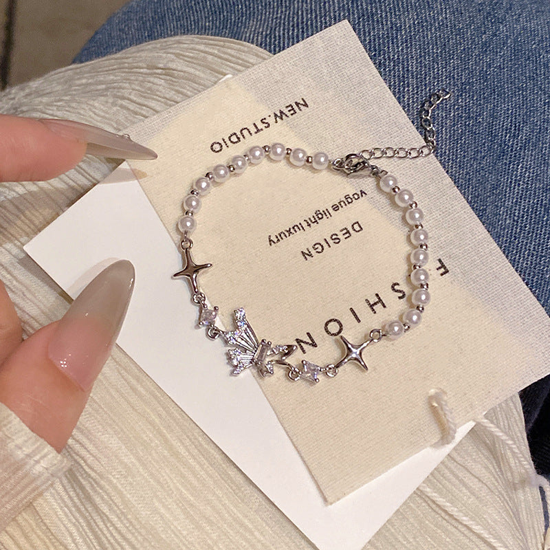 Zircon Titanium Steel Female Light Luxury Minority High-grade Pull Adjustable Bracelet