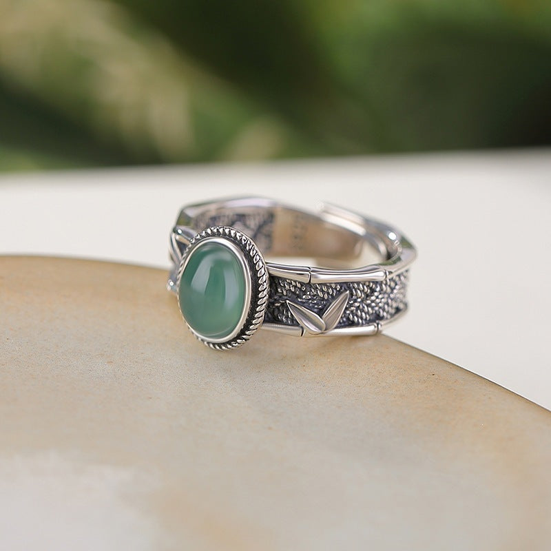 Water Emerald Egg Surface Bamboo Leaf Weave Rings