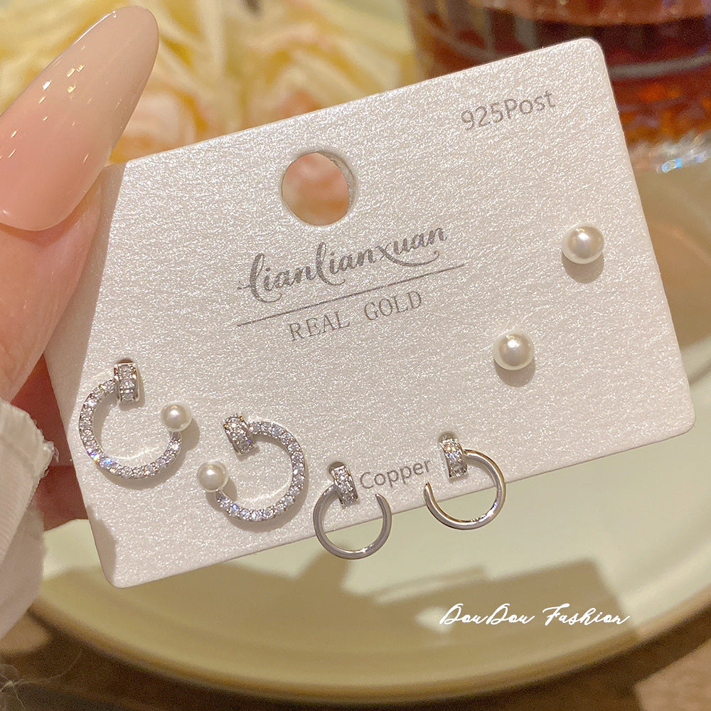 Women's Needle One Card Three Pairs Earings Small Delicate Summer High-grade Stud Earrings