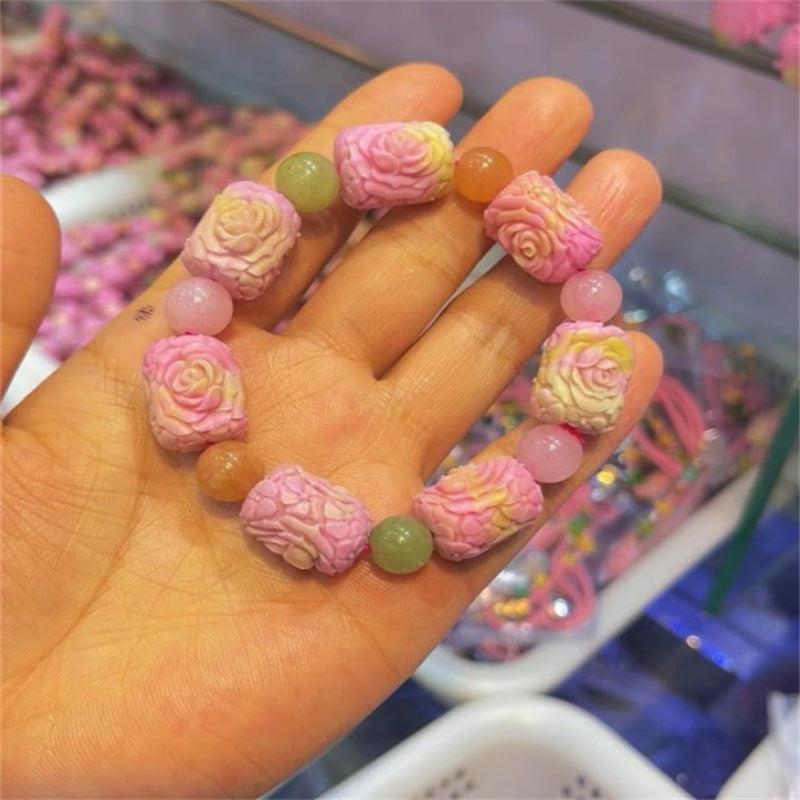 Live Broadcast Optimization Peach Pink Agate Press Engraved Back Lines Bracelets