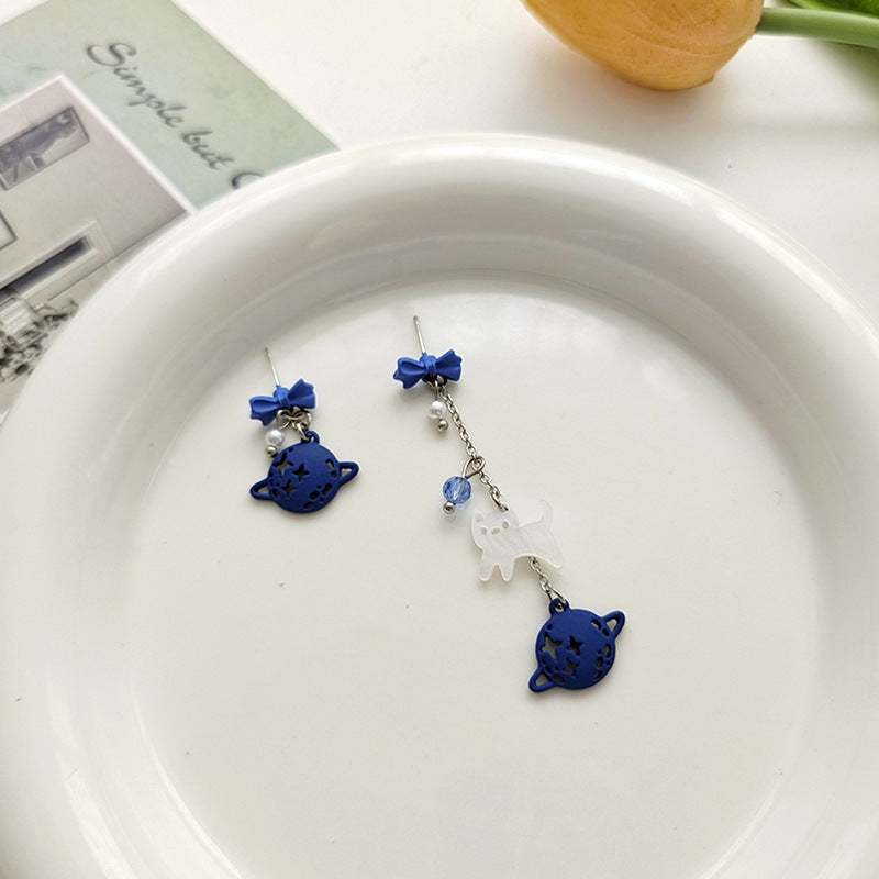 Design Sier Needle Klein Blue Bow Earrings