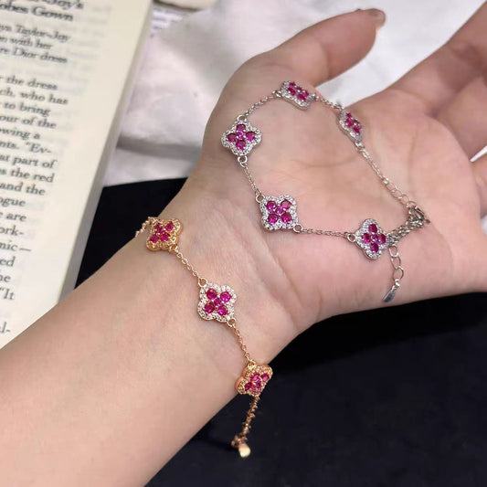 Red Pork Belly Clover Full Diamond Special Interest Light Luxury Bracelet