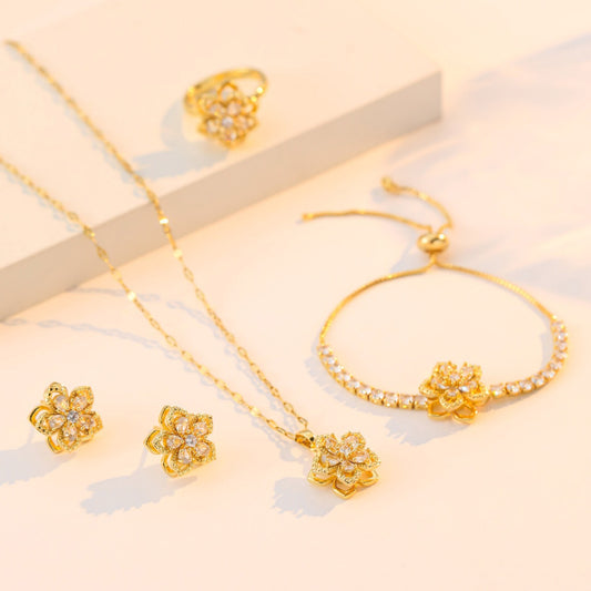 Women's Sweet Rotating Zircon Flower Niche Design Elegant Titanium Necklace
