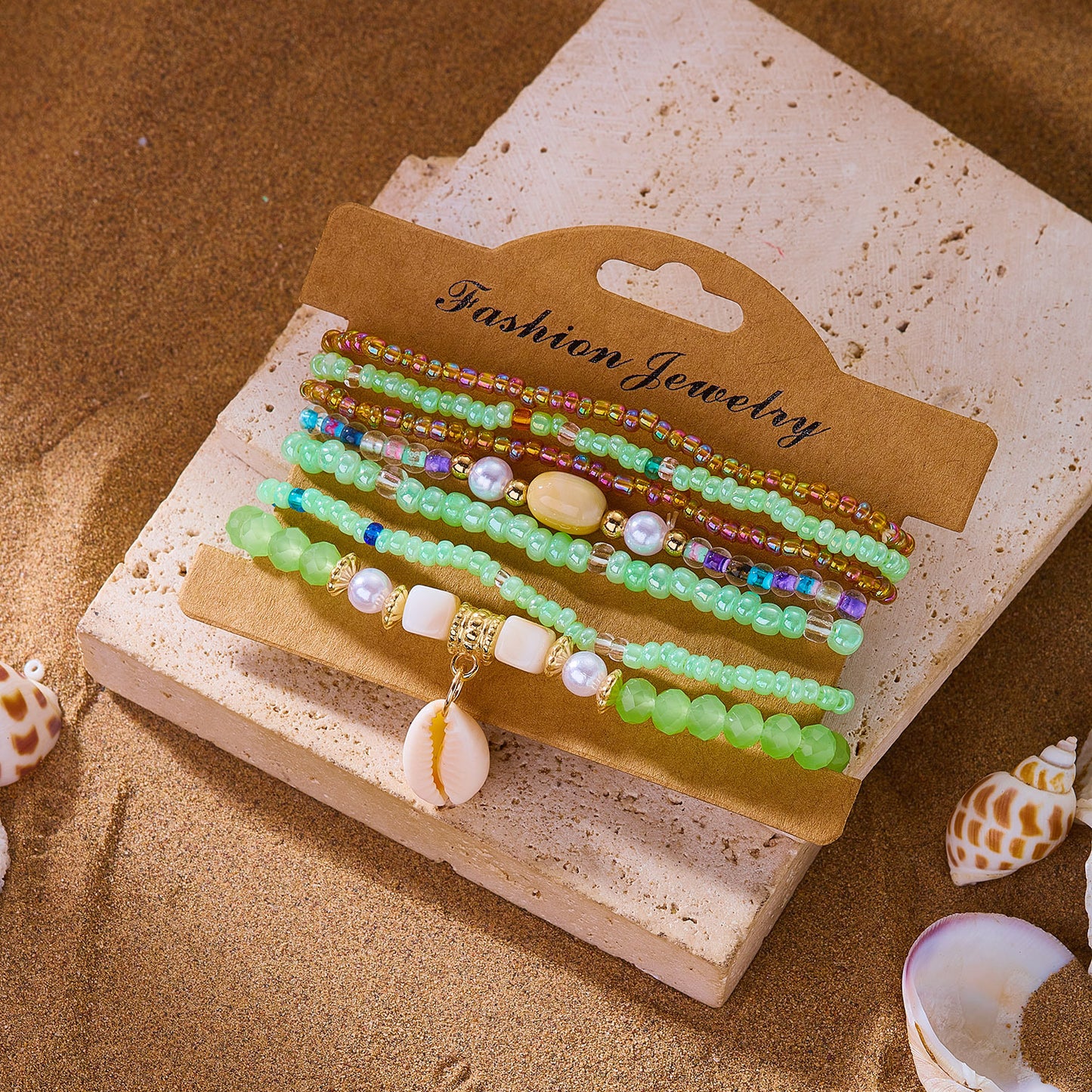 Summer Bohemian Colorful Beads Elastic Shell Bracelet