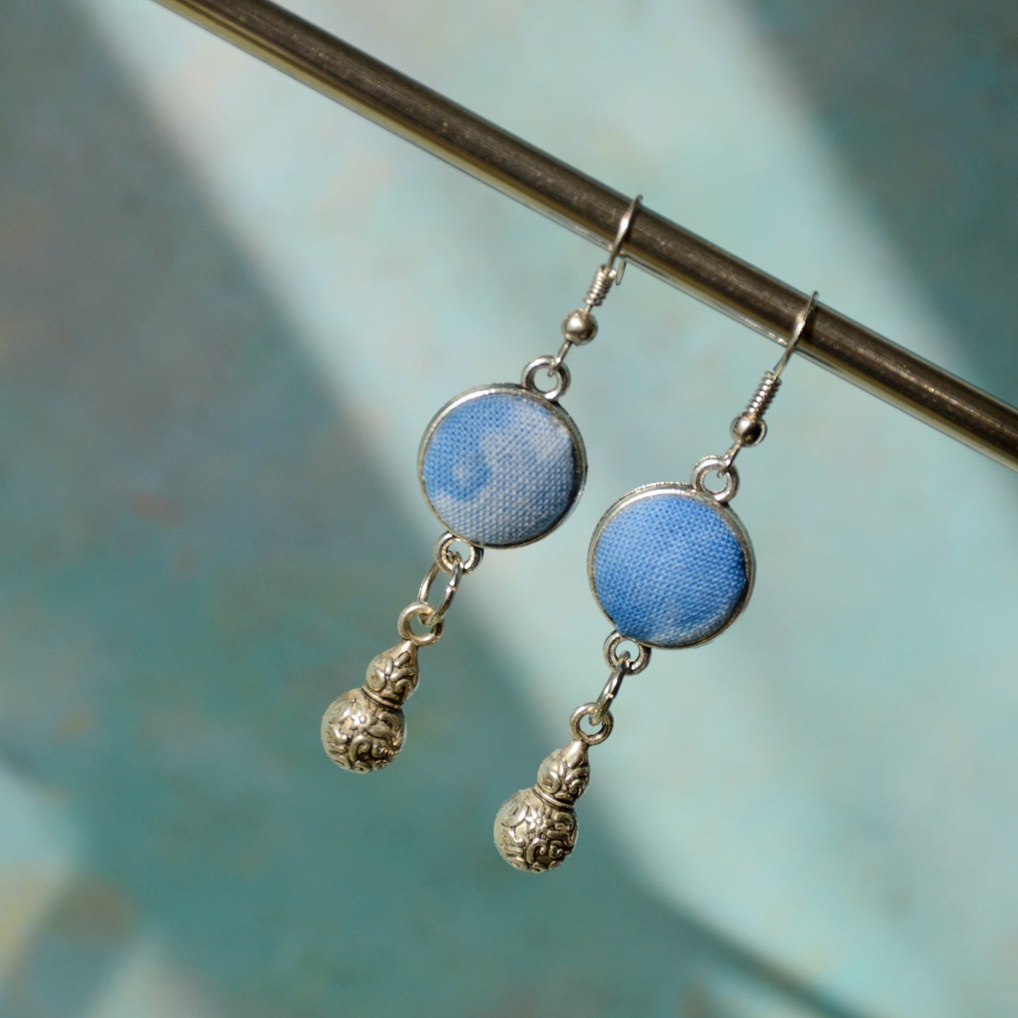 Women's Chinese Style Blue Dyed Fabric Retro Earrings