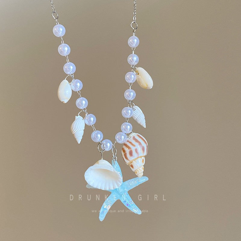 Women's Color Shell Starfish Beaded For Beach Vacation Niche Design Sweet Necklace