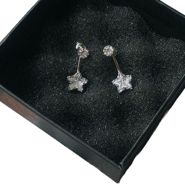 Sier Needle Fashion Pentagram Ear Clip Female Refined Stud Earrings