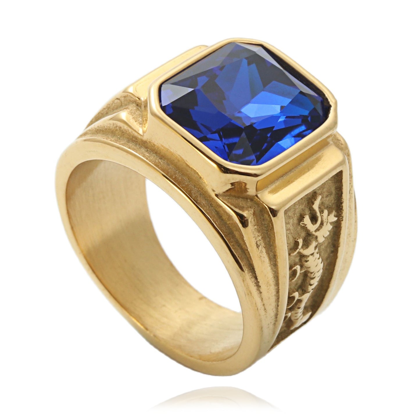Men's Titanium Steel Gem Double Dragon Retro Trendy Personality Rings