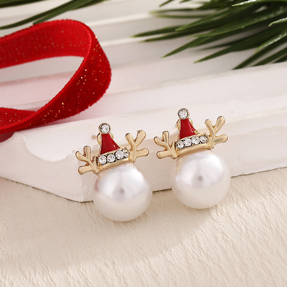 Fashion Elk Tree Snowflake Rhinestone Personalized Stud Earrings