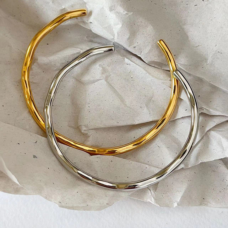 Gold-plated Metallic Simple Irregular Wave Texture Personality Titanium Bracelet
