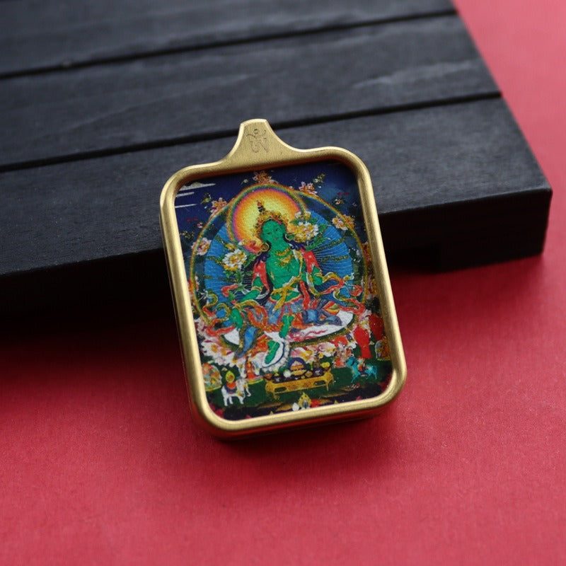 Tibetan Square Hand Painted Golden Outline Eight Patron Pendants