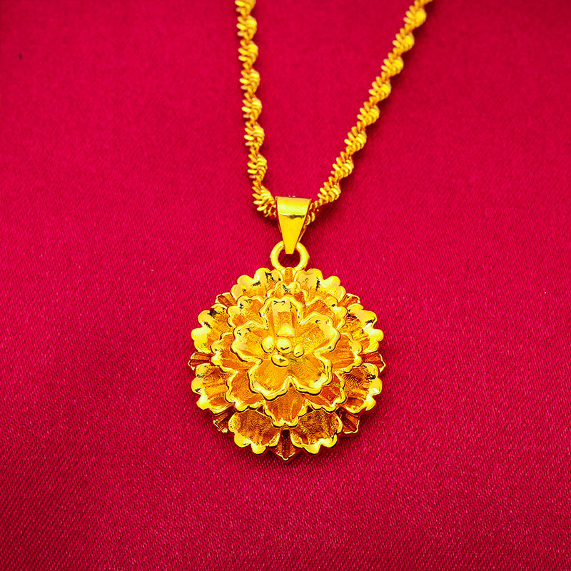 Women's Flower Vietnam Placer Gold Glossy Layers Necklaces