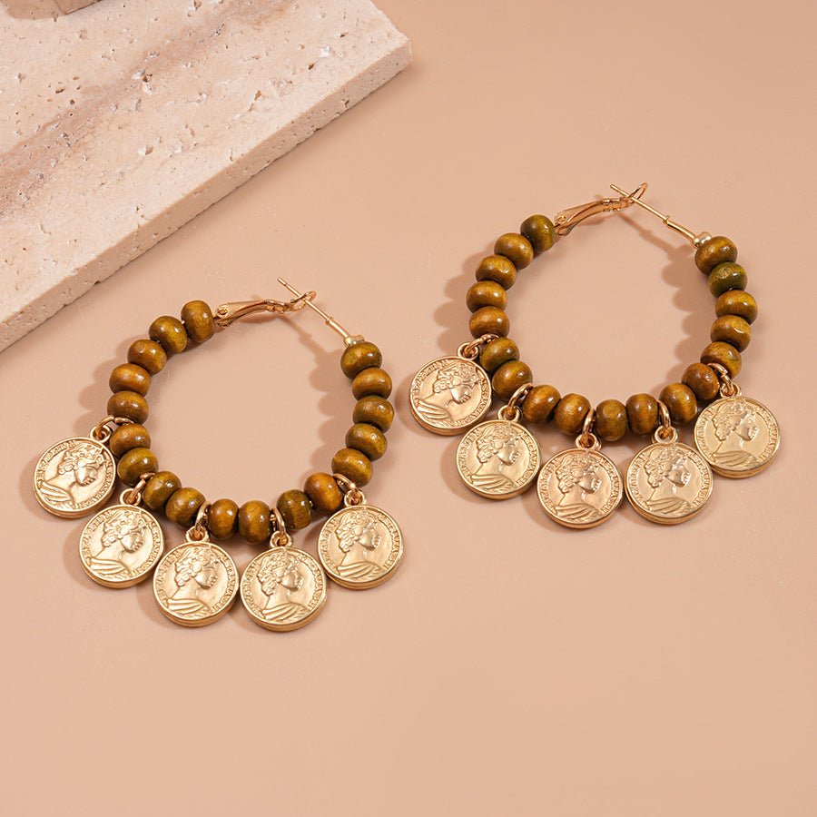Chinese Style Coffee Color Wooden Bead Light Luxury High-grade Mori Rings