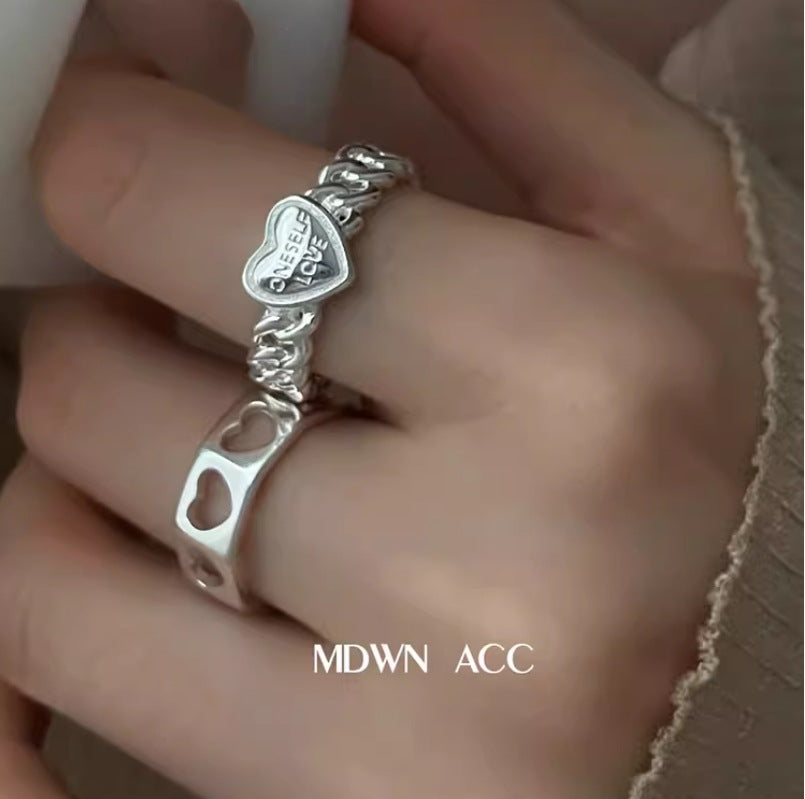 Women's Fashion Personalized Letter Heart-shaped Chain Open Rings