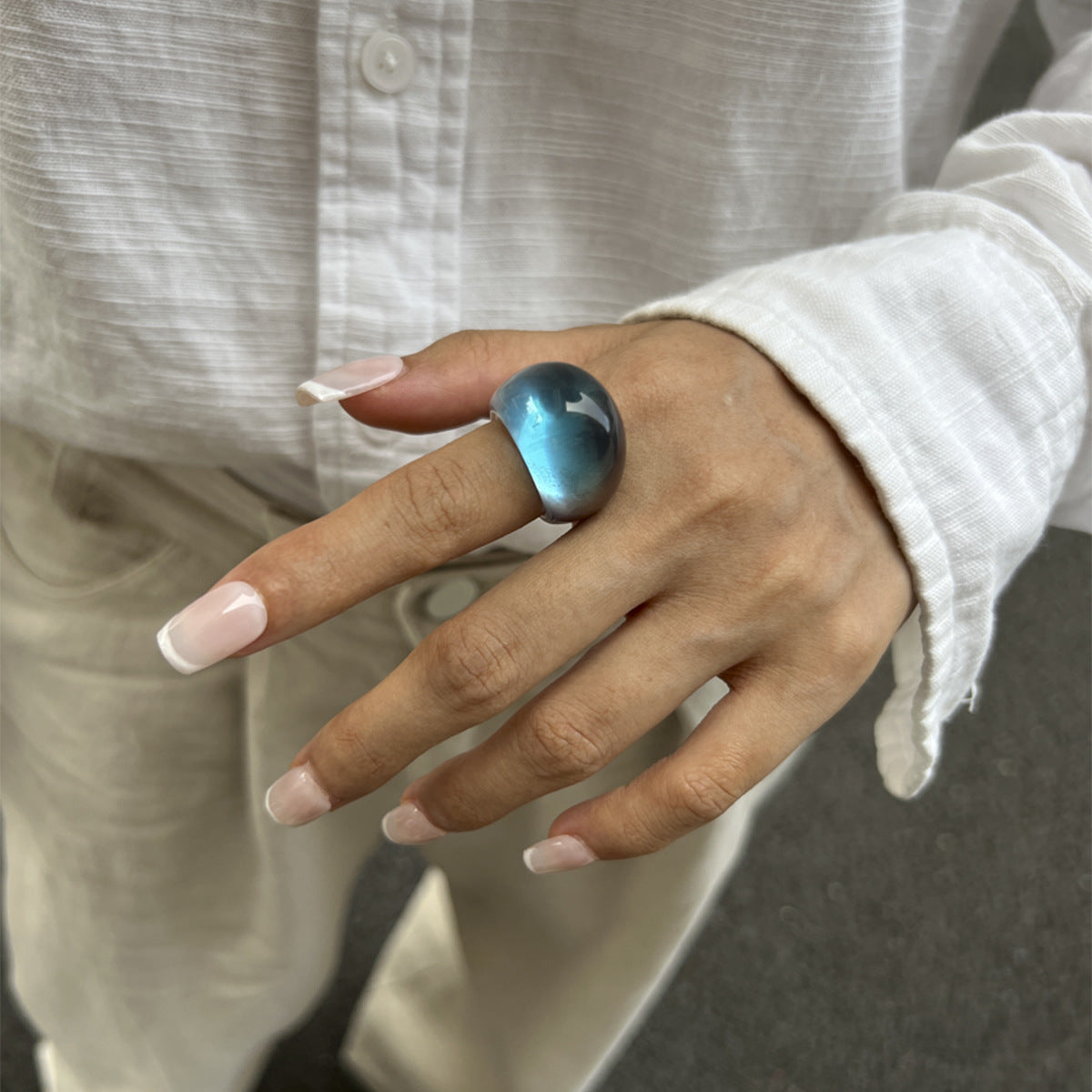 Transparent Color Resin Niche Retro Twin Rings