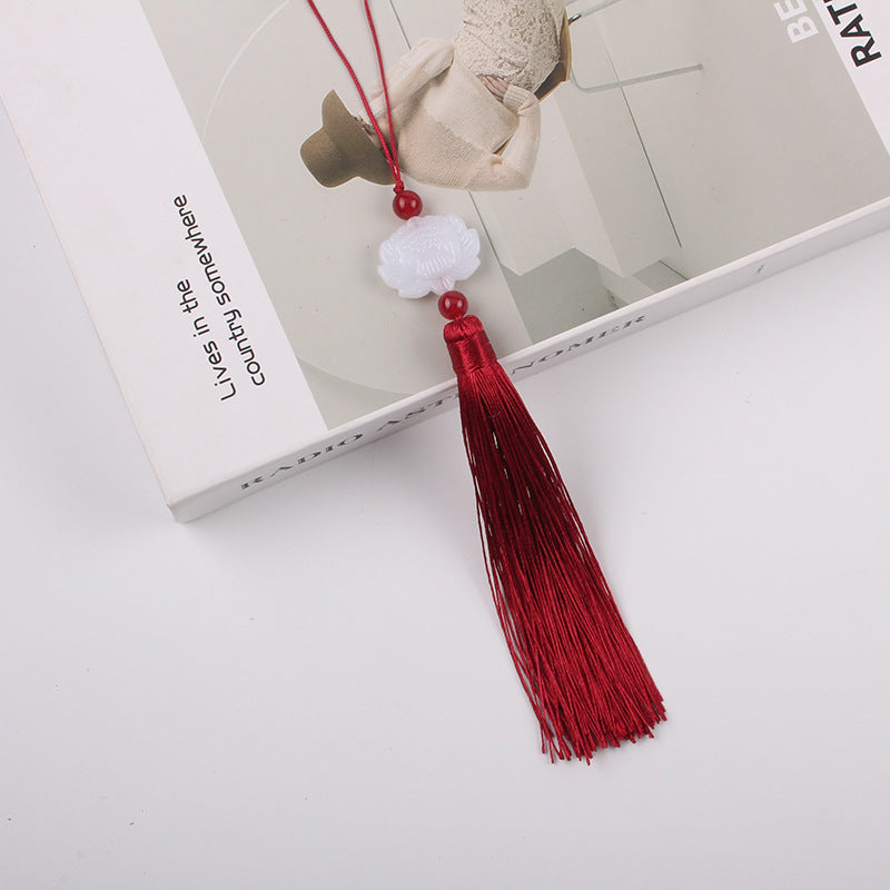 Jade Lotus Tassel Fringe Kunlun Fan Cheongsam Jewelry Accessories