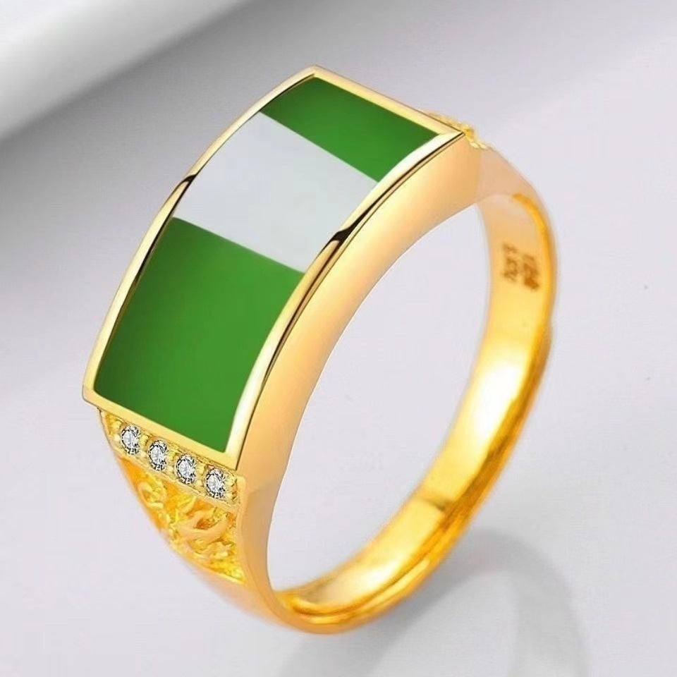Men's Alluvial Gold Large Gem Opening Adjustable Domineering Ring