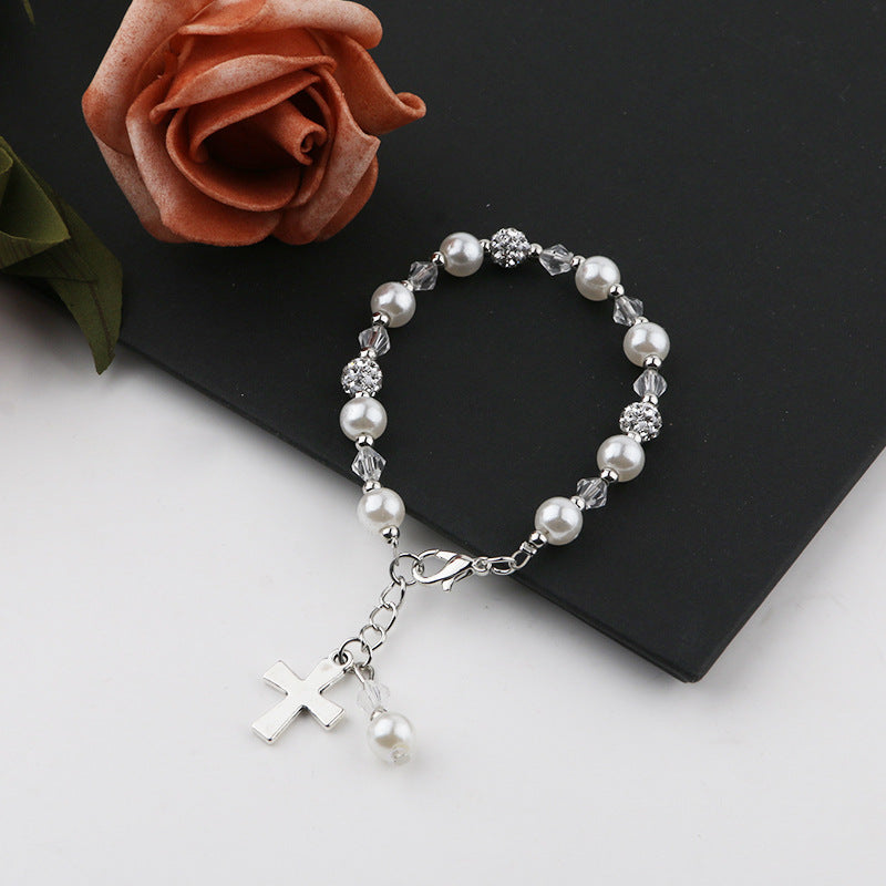 Children's Style Simple Pearl Rhinestone Ball String Lucky Beads Bracelet